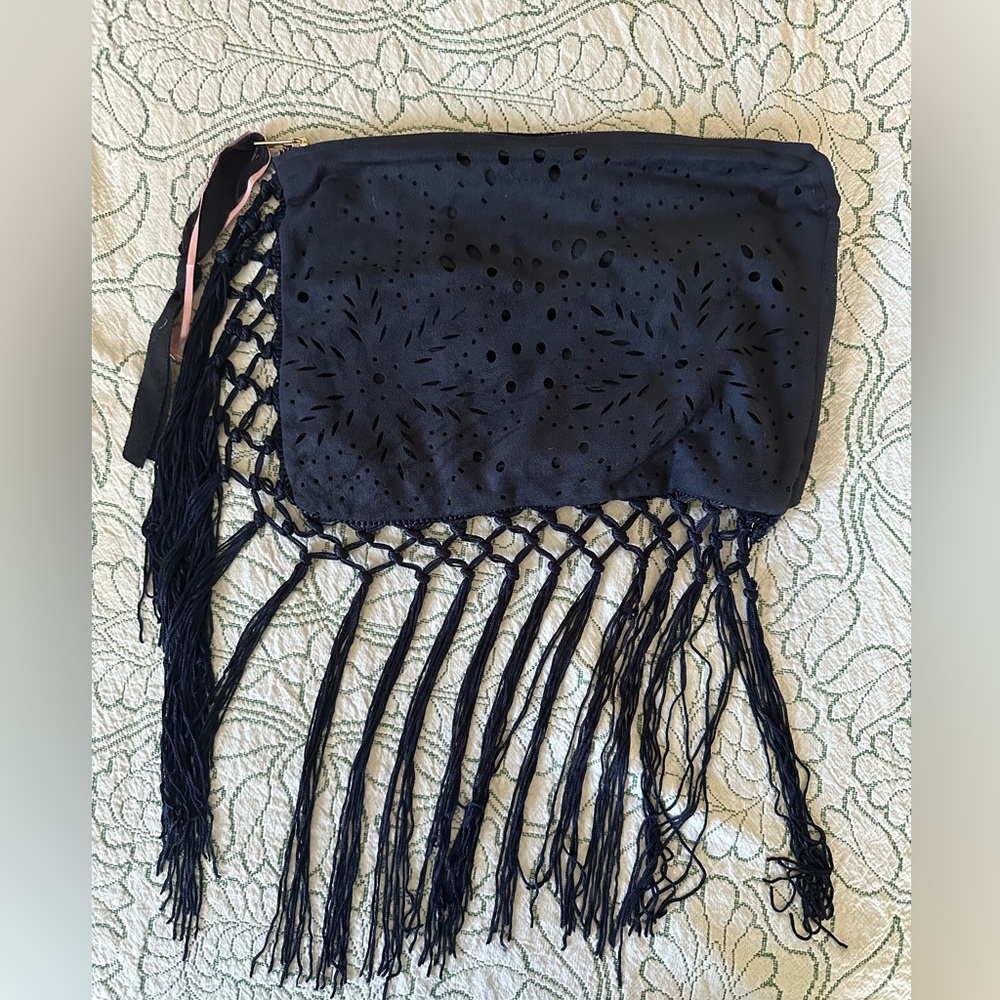 Muche Et Muchette Fringe Clutch Navy